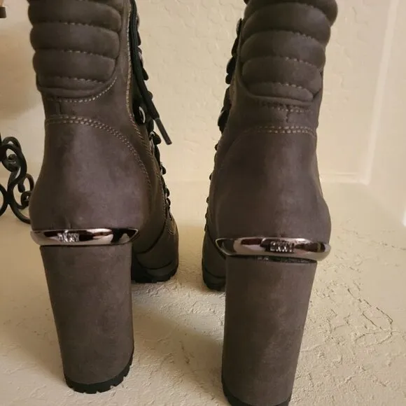 Dkny Women's Lenni Lace-up Platform Block-heel Boots Women 6.5 Olive - NIB