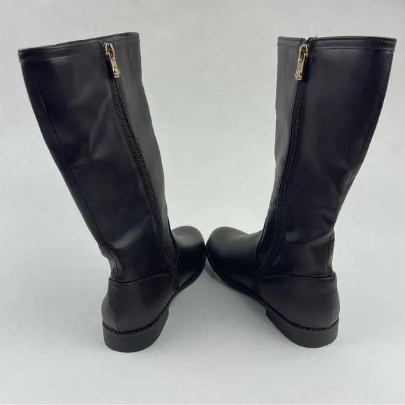 Michael Kors Brown Leather Calf High Zip Up BEXLEY Riding Boots MK Buckle