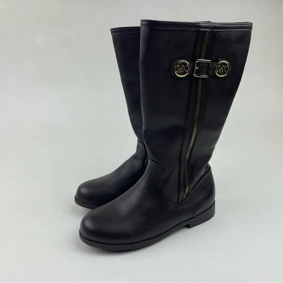 Michael Kors Brown Leather Calf High Zip Up BEXLEY Riding Boots MK Buckle
