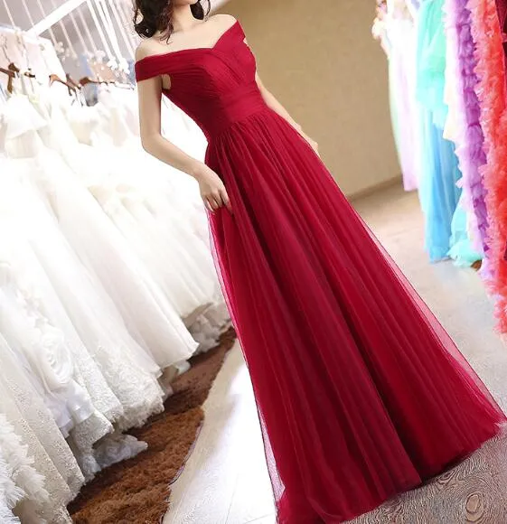 Wine Red Off Shoulder Floor Length A-line Party Dress, Charming Prom Gowns, Party Dress